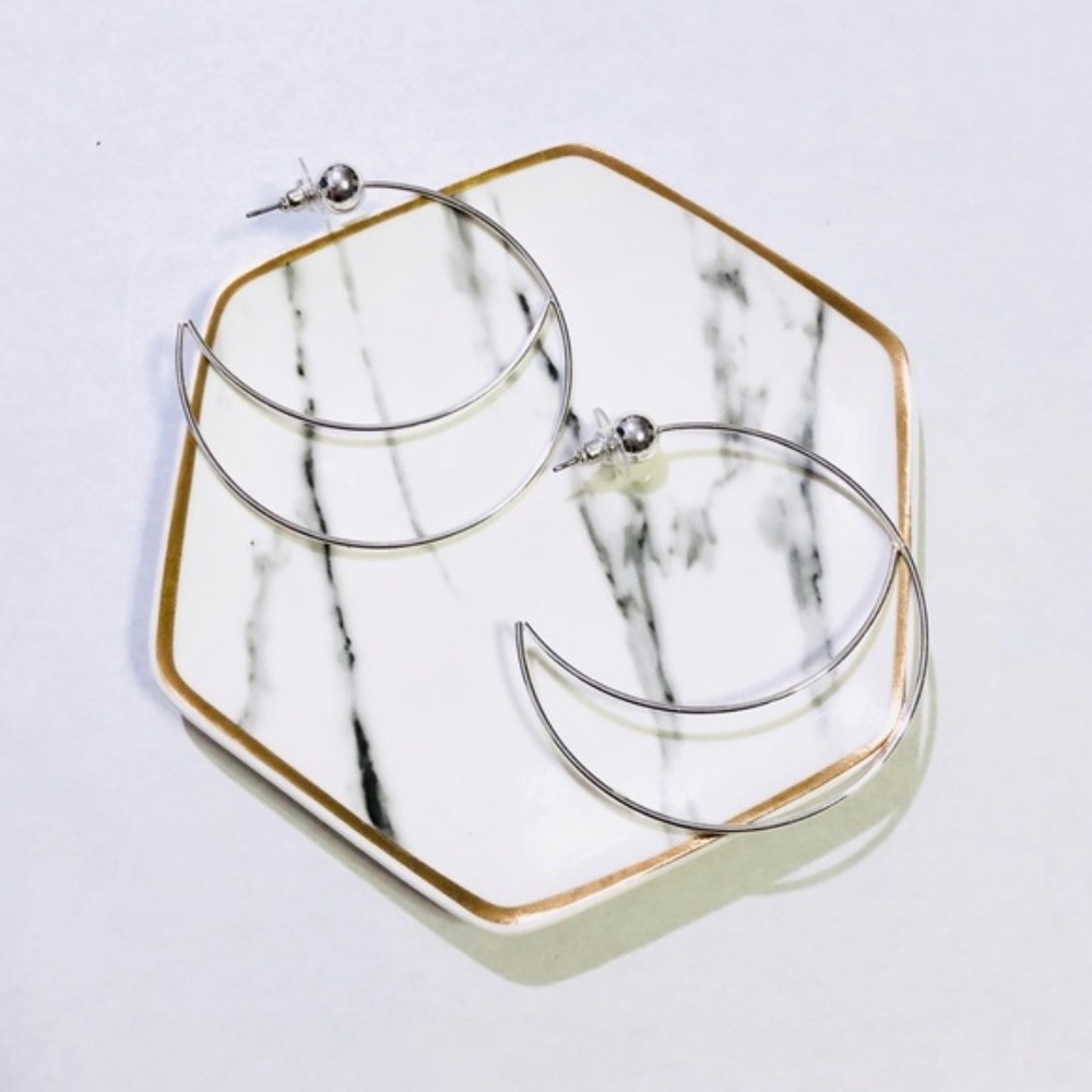 Cali Silver Moon Wire Modern Minimalist Earrings - Picture 4 of 4